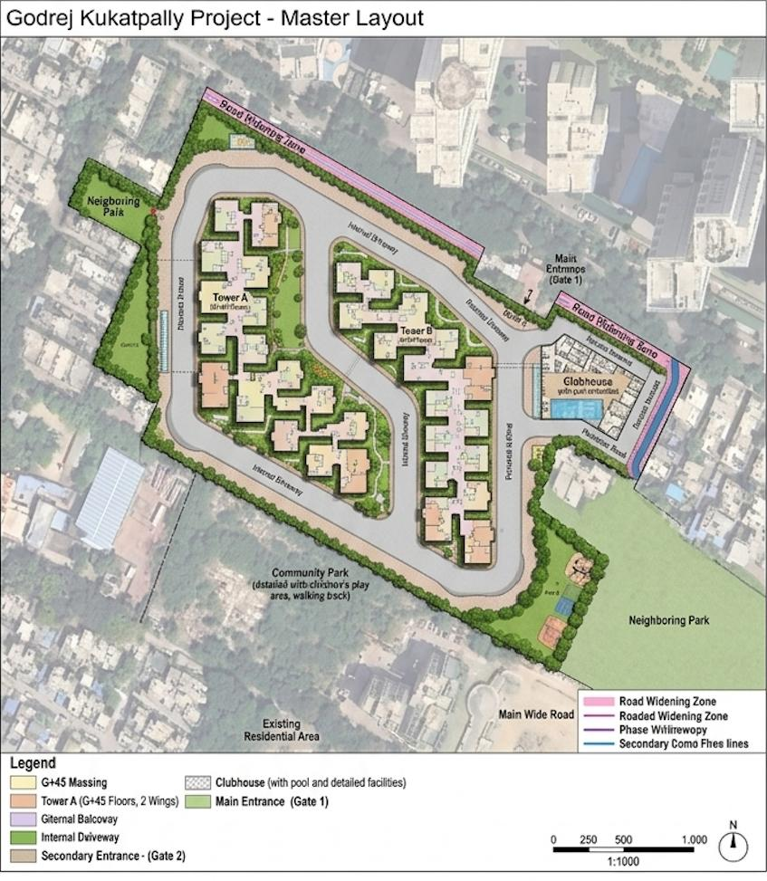 Godrej Kukatpally Master Site Plan - 2 Tower Layout